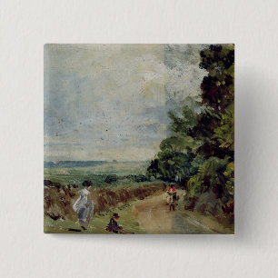 John Constable Een landweg met bomen en vijgen Vierkante Button 5,1 Cm
