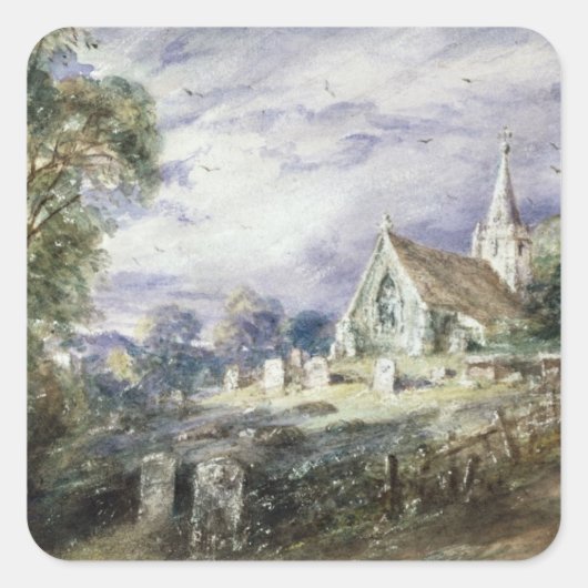 John Constable | Kerk Stoke Poges Vierkante Sticker (Voorkant)