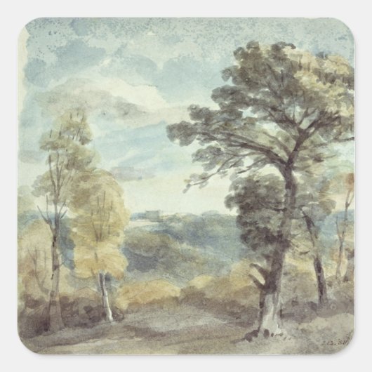 John Constable | Landschap met bomen en Pakistan Vierkante Sticker (Voorkant)