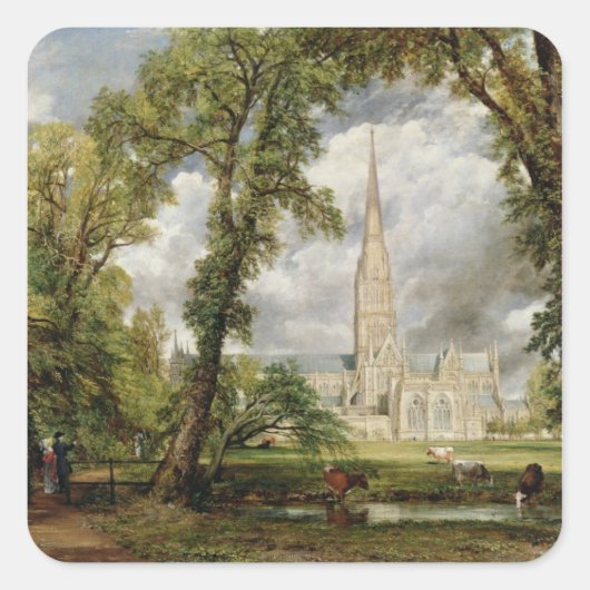 John Constable | Uitzicht van de kathedraal van Sa Vierkante Sticker (Voorkant)