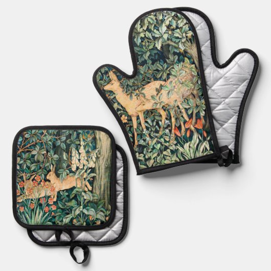 John Dearle "Greenery" Deer & Konijn Patroon Ovenwant & Pannenlap Set (Voorkant / Achterkant)