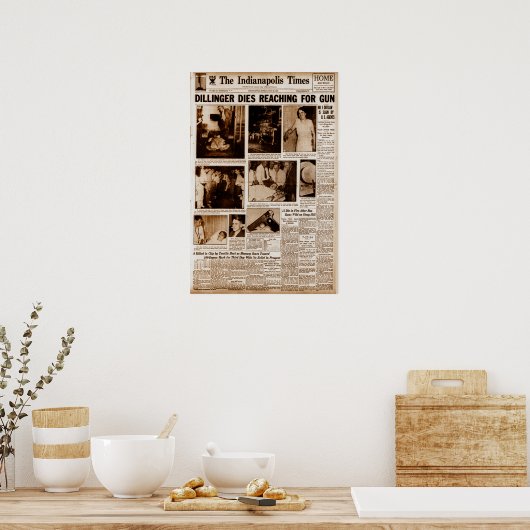 John Dillinger Public Enemy #1 Dient het bereiken Poster (Keuken)