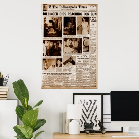 John Dillinger Public Enemy #1 Dient het bereiken Poster (Thuiskantoor)