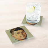 John F. Kennedy in MEMORIAM Glazen Onderzetter (Schuin)