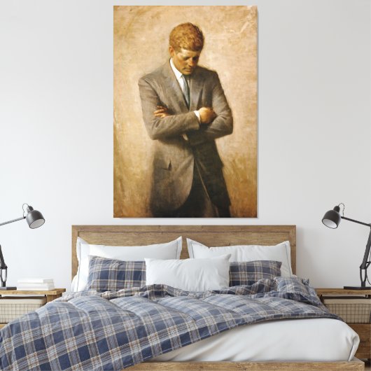 John F Kennedy Officieel portret van Aaron Shikler Canvas Afdruk (Insitu (Slaapkamer))