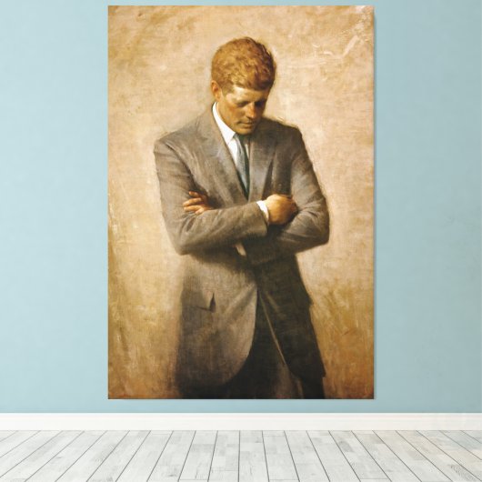 John F Kennedy Officieel portret van Aaron Shikler Canvas Afdruk (Insitu (Houten vloer))