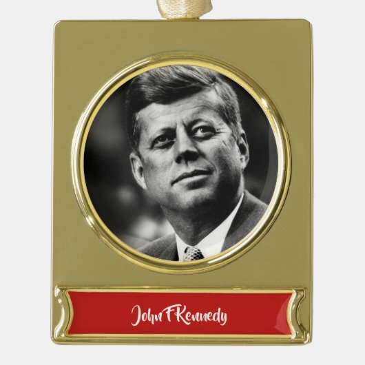 John F Kennedy President Verguld Banner Ornament (Voorkant)