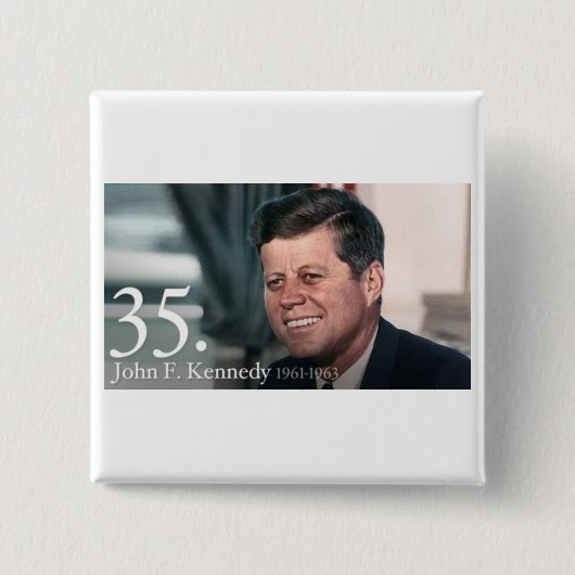 John F Kennedy Vierkante Button 5,1 Cm (Voorkant)