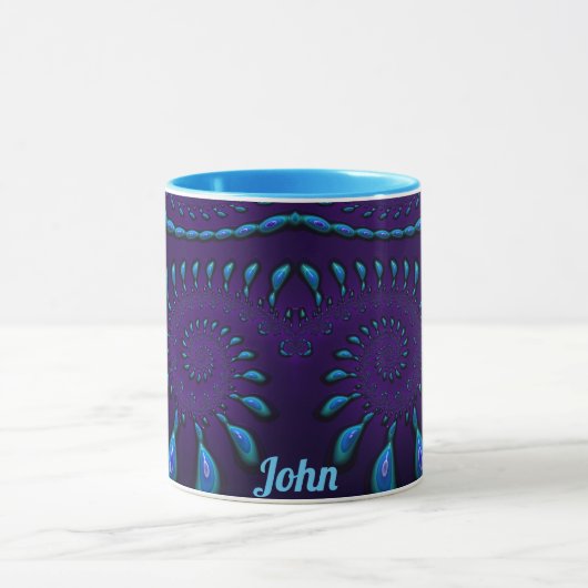JOHN ~ GLANZEND 3D Zany Blue Fractal ~ Mok (Midden)