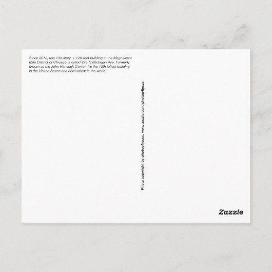 John Hancock Building Chicago, Illinois Briefkaart (Achterkant)