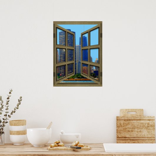 John Hancock Skyline 6 Pane Open Window Poster (Keuken)