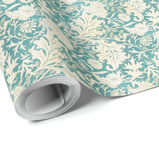  John Henry Dearle Aqua bloemenmotief Cadeaupapier (Rol Hoek)