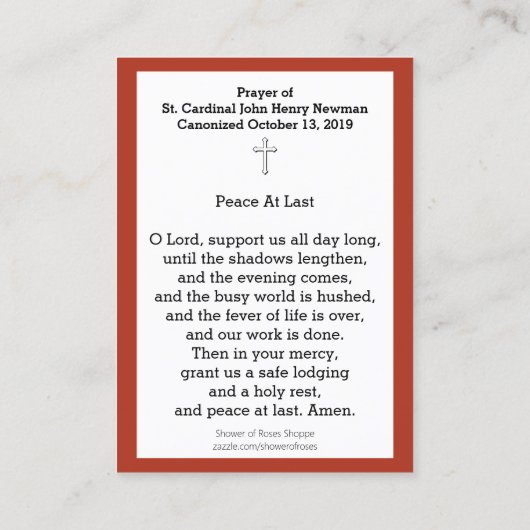 John Henry Newman Heilige Kaart Katholiek Visitekaartje (Achterkant)