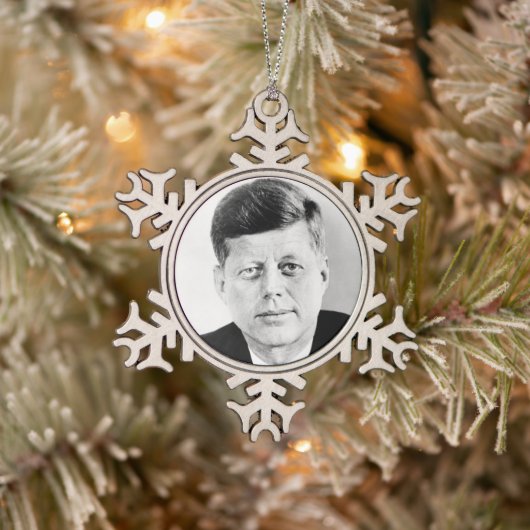 John Jack Kennedy President Witte Huis Tin Sneeuwvlok Ornament (Boom)
