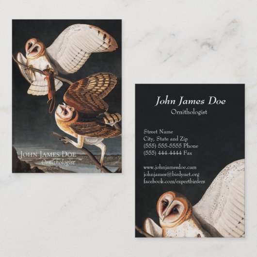 John James Audubon Barn Owls Visitekaartje (Voorkant / Achterkant)