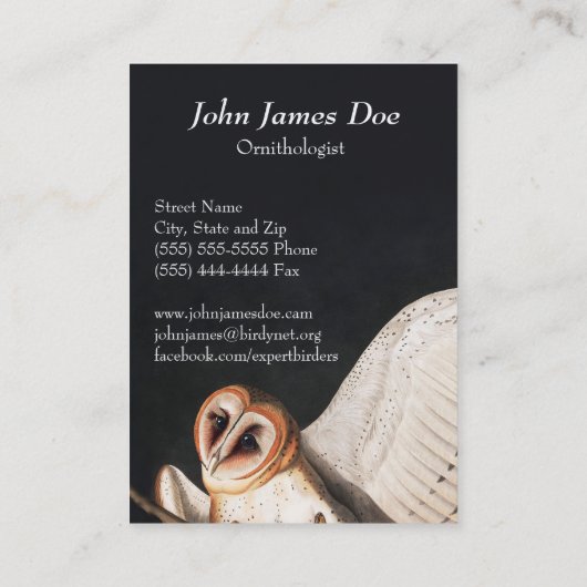 John James Audubon Barn Owls Visitekaartje (Achterkant)