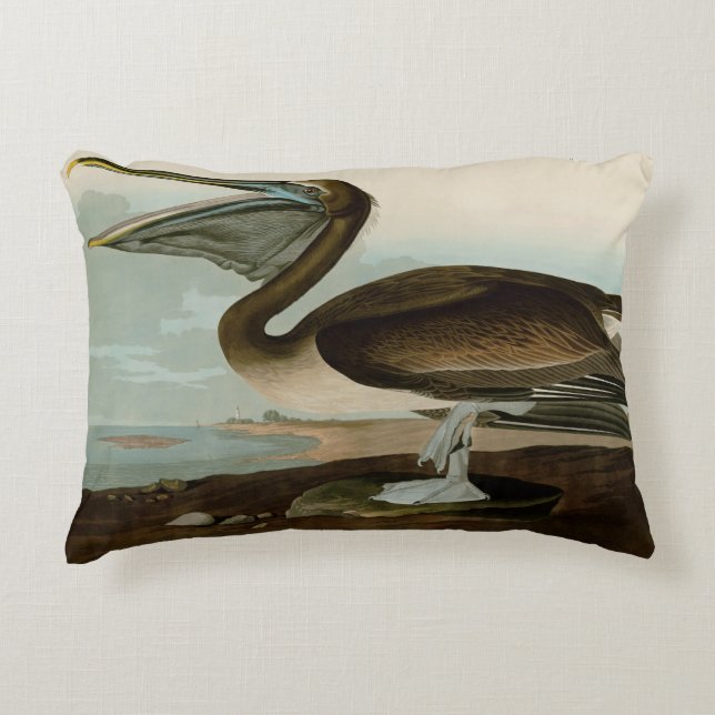 John James Audubon Brown Pelican Artwork schildere Accent Kussen (Voorkant)