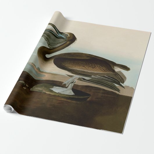 John James Audubon Bruine Pelikaan Kunstwerk Schil Cadeaupapier (Uitgerold)