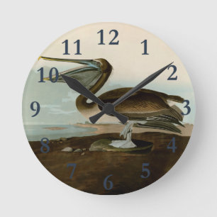 John James Audubon Bruine Pelikaan Kunstwerk Schil Ronde Klok
