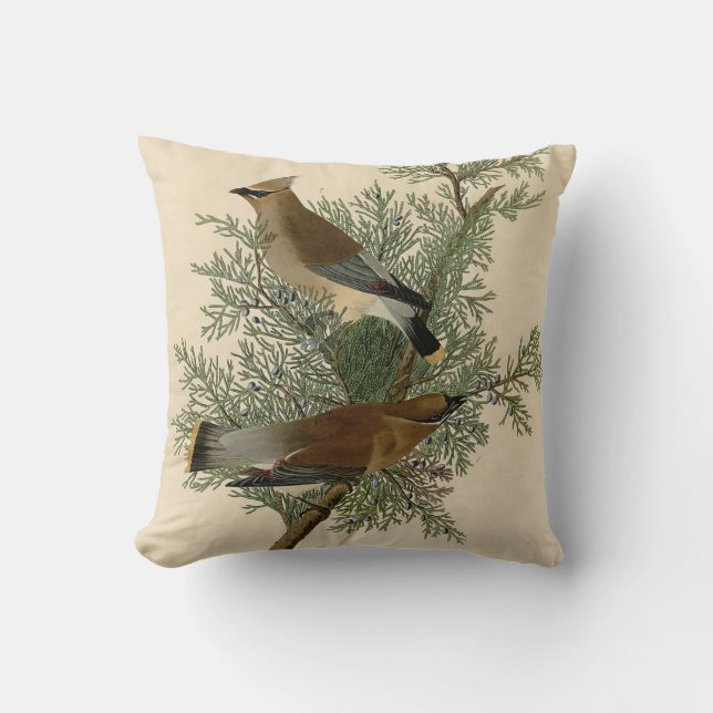 John James Audubon Cedar Waxwing Vogelprint Kussen (Voorkant)