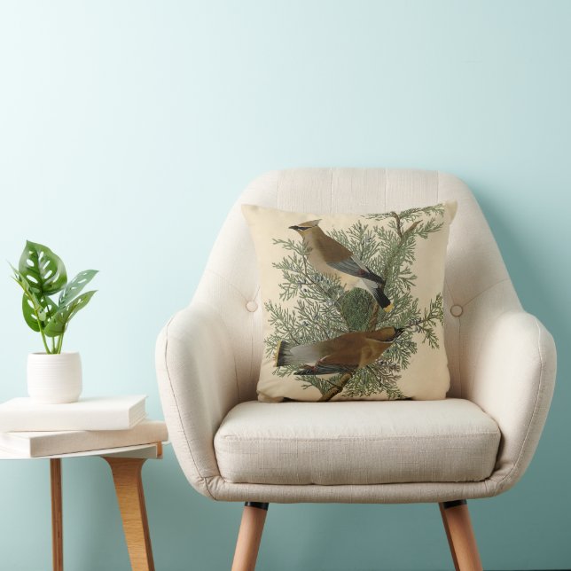 John James Audubon Cedar Waxwing Vogelprint Kussen (Stoel)