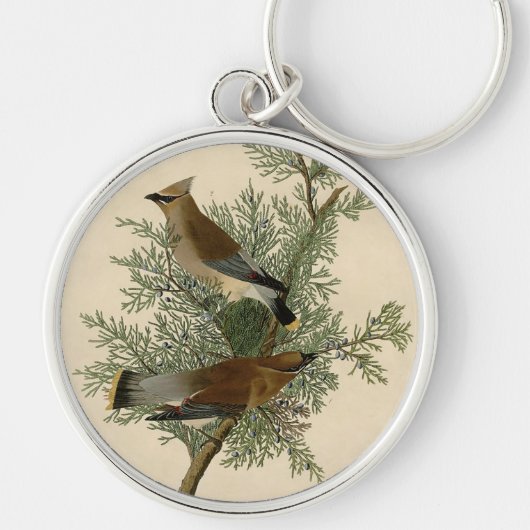 John James Audubon Cedar Waxwing Vogelprint Sleutelhanger (Voorkant)