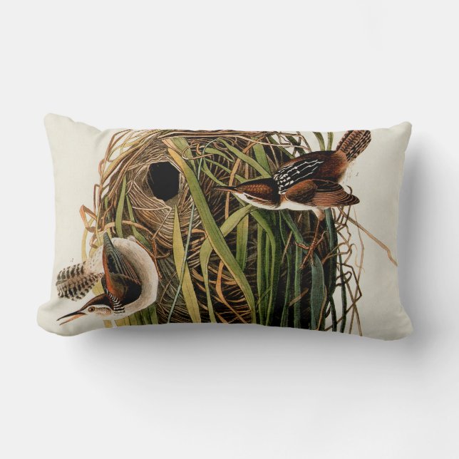 John James Audubon Marsh Wren Vogelprint Kussen (Voorkant)