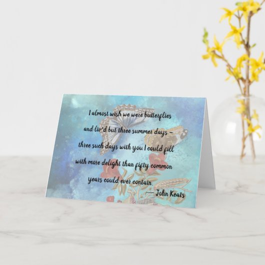 John Keats Butterfly Jubileum Quote Note Card Kaart (Gele Bloem)