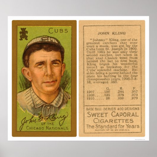 John Kling Cubs Baseball 1911 Poster (Voorkant)