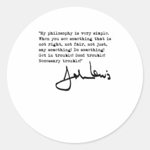 John Lewis krijgt in Trouble black TShirt Ronde Sticker