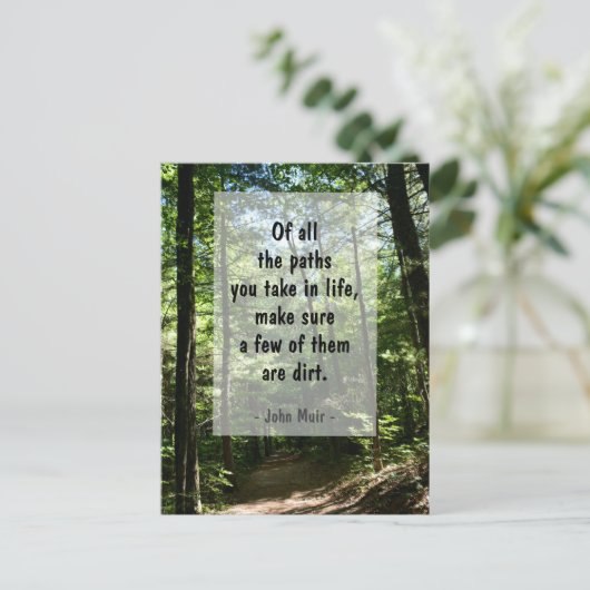 John Muir citeert Dirt Path in Forest Photographic Briefkaart (Staand voorkant)
