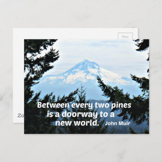 John Muir: "Tussen de twee pijnbomen is een deur" Briefkaart (Voorkant / Achterkant)