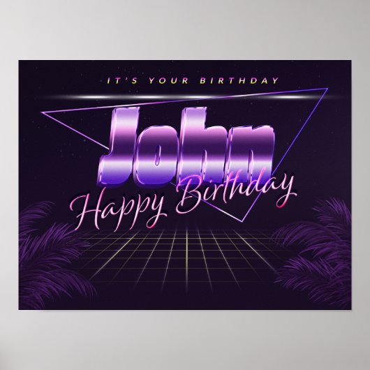 John Name Vorname lila retro Poster Geburtstag (Voorkant)