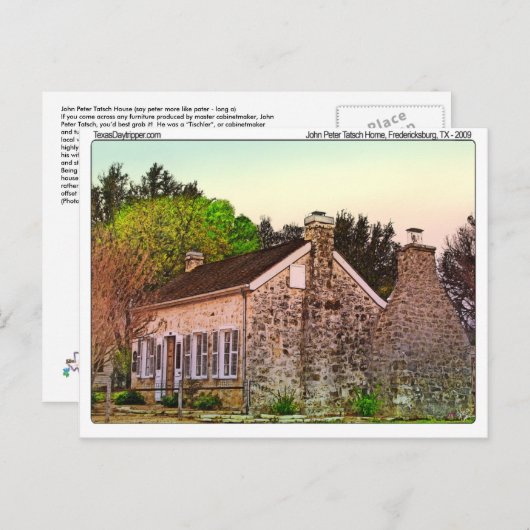 John Peter Tatsch Home, Fredericksburg, TX Briefkaart (Voorkant / Achterkant)