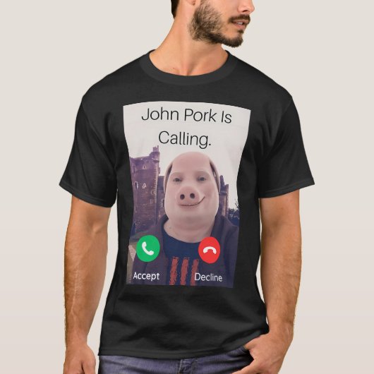 John Pork belt de telefoon T-shirt (Voorkant)