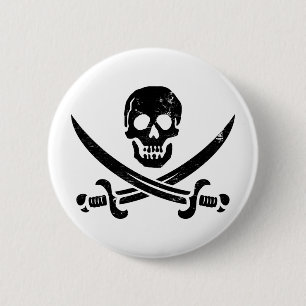 John Rackham (Calico Jack) Pirate Flag Jolly Roger Ronde Button 5,7 Cm