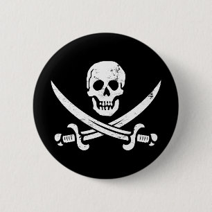 John Rackham (Calico Jack) Pirate Flag Jolly Roger Ronde Button 5,7 Cm
