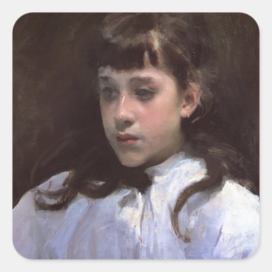 John Sargent-jong meisje met witte mousseline blou Vierkante Sticker (Voorkant)