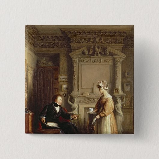 John Sheepshanks en zijn dienstmeisje Vierkante Button 5,1 Cm (Voorkant)