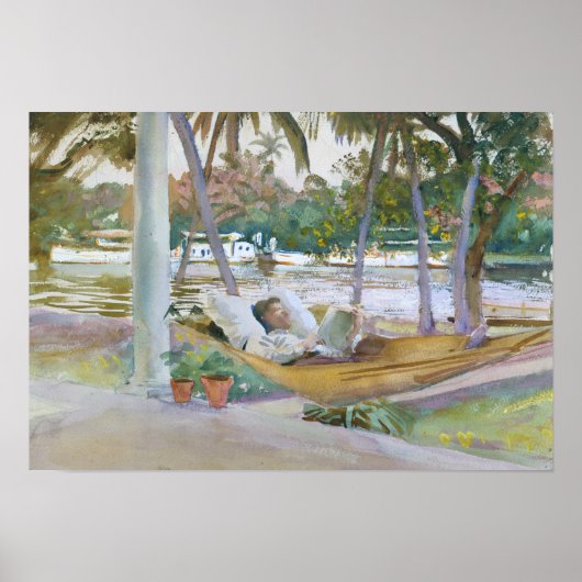 John Singer Sargent - Afbeelding in Hammock, Flori Poster (Voorkant)