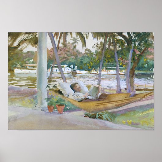 John Singer Sargent - Afbeelding in Hammock, Flori Poster (Voorkant)