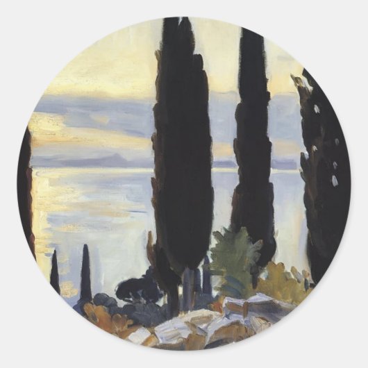John Singer Sargent- Cypress Bomen in San Vigilio Ronde Sticker (Voorkant)