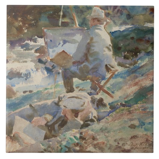 John Singer Sargent - Een kunstenaar in zijn esel Tegeltje (Voorkant)