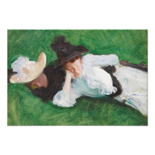 John Singer Sargent - Twee meisjes op een gras Foto Afdruk