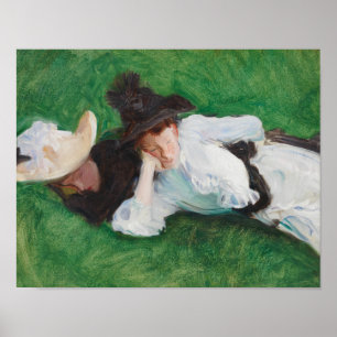 John Singer Sargent - Twee meisjes op een gras Poster
