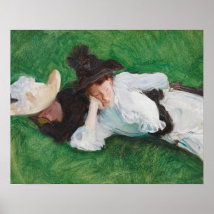 John Singer Sargent - Twee meisjes op een gras Poster