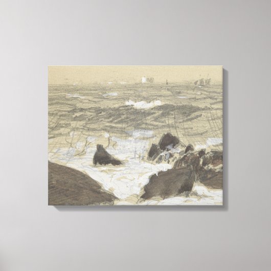 John Singer Sargent - Waves Breaking on Rocks Canvas Afdruk (Voorkant)