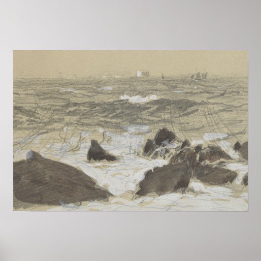 John Singer Sargent - Waves Breaking on Rocks Poster (Voorkant)