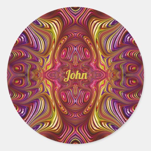 JOHN ~ Veelkleurig fractaal ontwerp ~ Ronde Sticker (Voorkant)