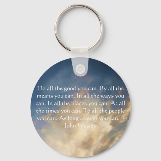 John Wesley Living Quote met Blue Sky Clouds Sleutelhanger (Voorkant)
